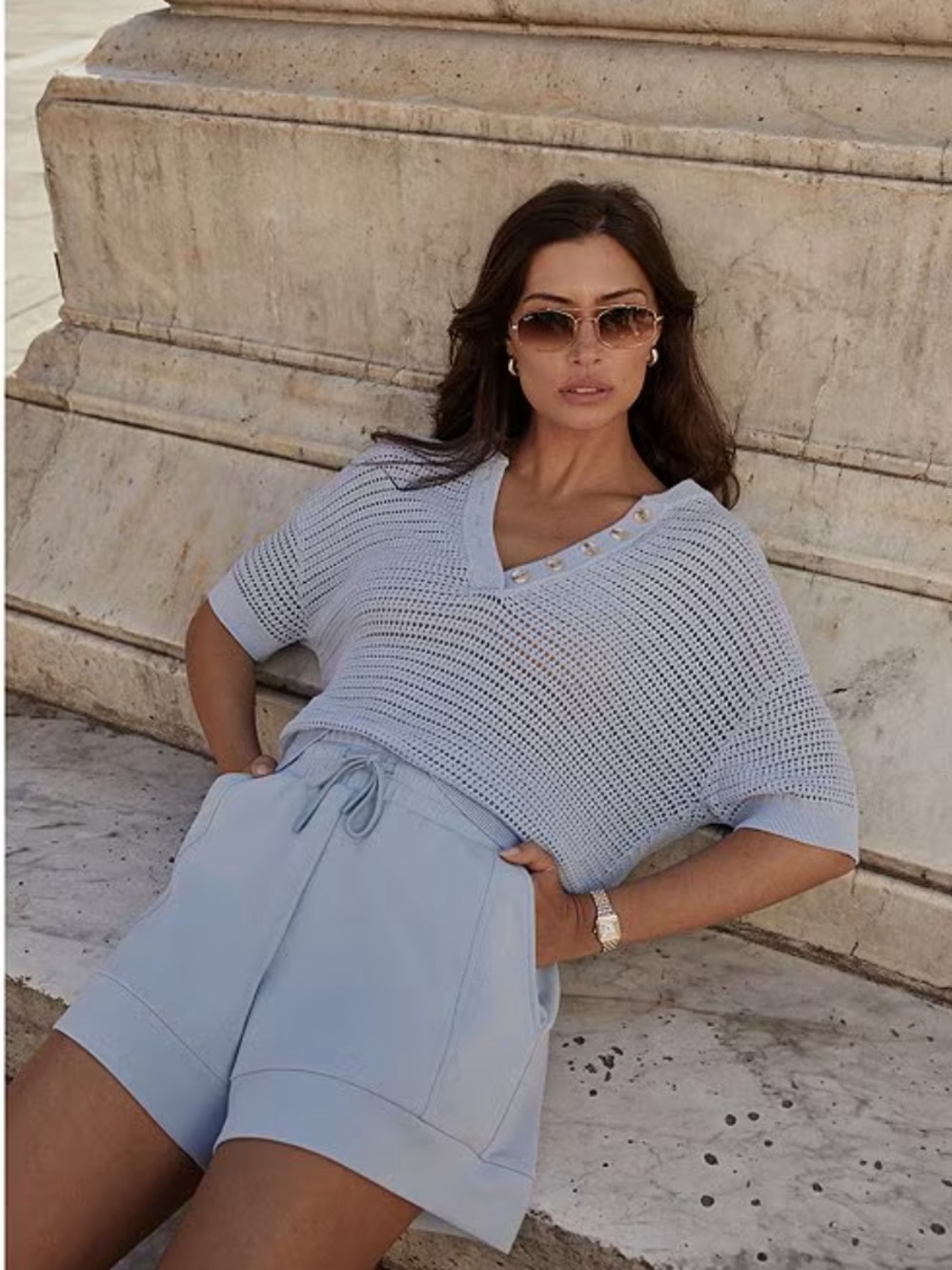 Varley Set, Atrium High Rise Short 4.5 in and Callie Top, Cashmere Blue, XS - Picture 8 of 15